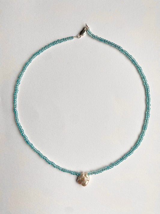 SINGLE PEARL AQUA NECKLACE